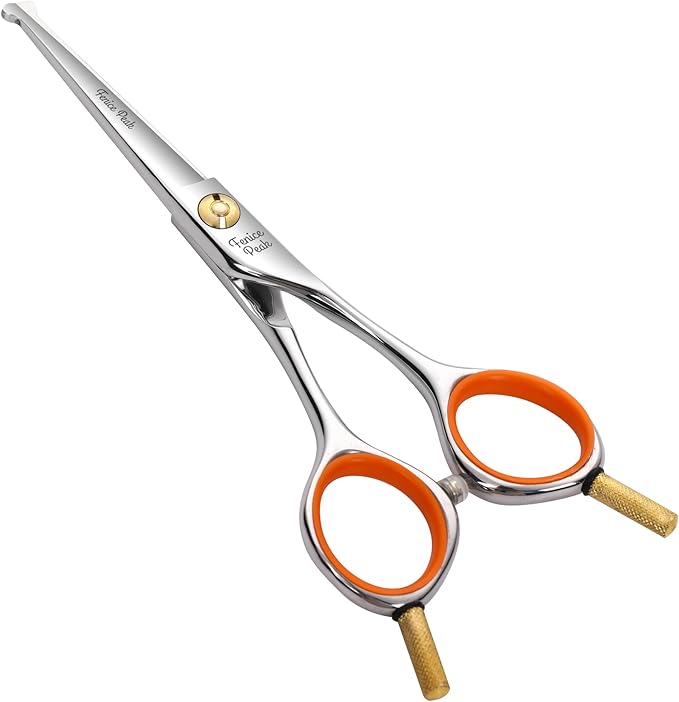 Fenice Peak 5'' Small Straight Scissors Lightweight Dog and Cat Grooming Scissors with Safety Round Tip JP440C Stainless Steel Sharp Blades for Body Facial Nose Ear and Paw Hair Easy Use-PurrikoPets