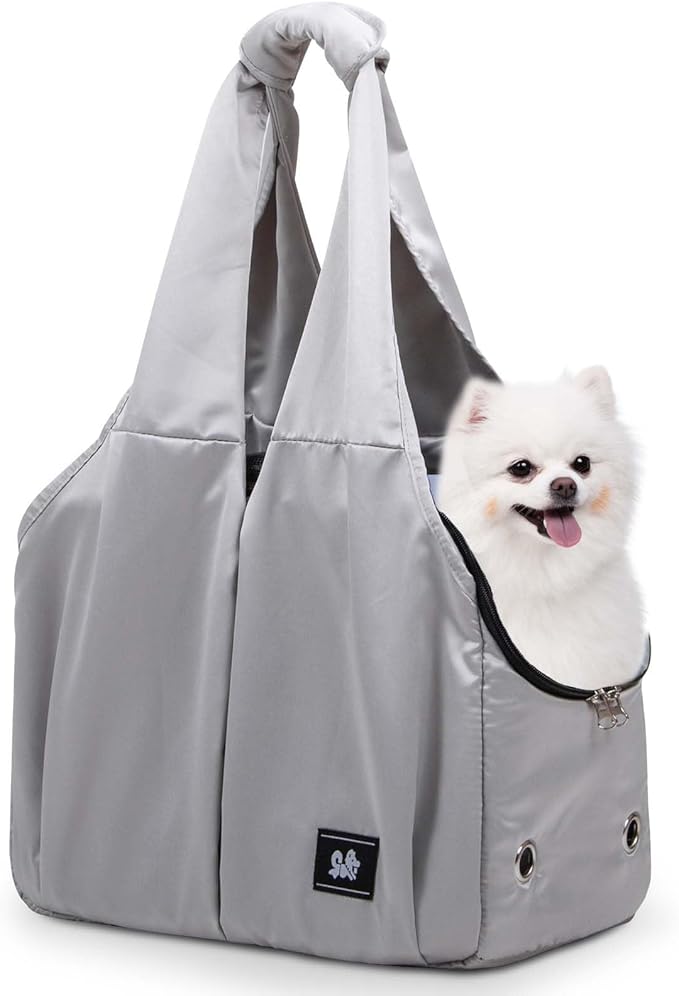 Dog Purse Carrier for Small Dogs, Cats, and Puppies – Soft-Sided Travel Pet Tote Bag with 4 Large Pockets, Foldable, Lightweight, Fits Pets up to 15 lbs, for Travel, Outings (Grey)-PurrikoPets