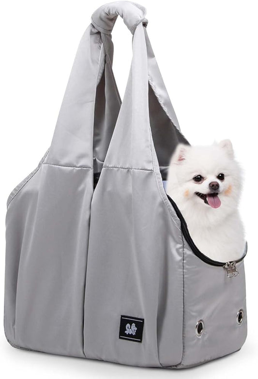 Dog Purse Carrier for Small Dogs, Cats, and Puppies – Soft-Sided Travel Pet Tote Bag with 4 Large Pockets, Foldable, Lightweight, Fits Pets up to 15 lbs, for Travel, Outings (Grey)-PurrikoPets