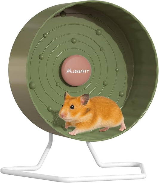 9.5" Silent Hamster Wheel, Non-Slip Track, Exercise, Release Stress, Relieve Anxiety, Adjustable Height Stand, for Syrian Dwarf Hamster, Gerbil, Mice, Other Small Medium Sized Pets, Green-PurrikoPets
