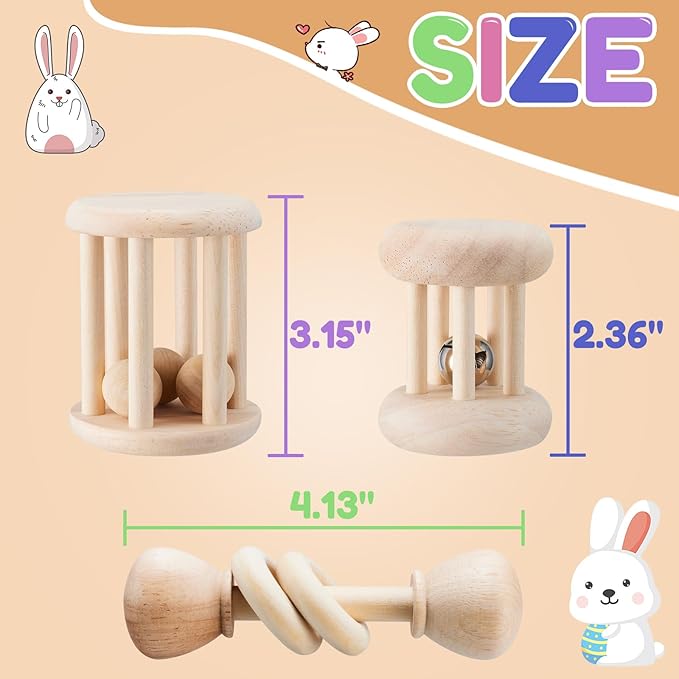 3 Pcs Wooden Bunny Toys - Safe Rabbit & Guinea Pigs Teeth Grinding Toys for Chinchillas, Hamsters & Small Animals - Indoor & Outdoor-PurrikoPets