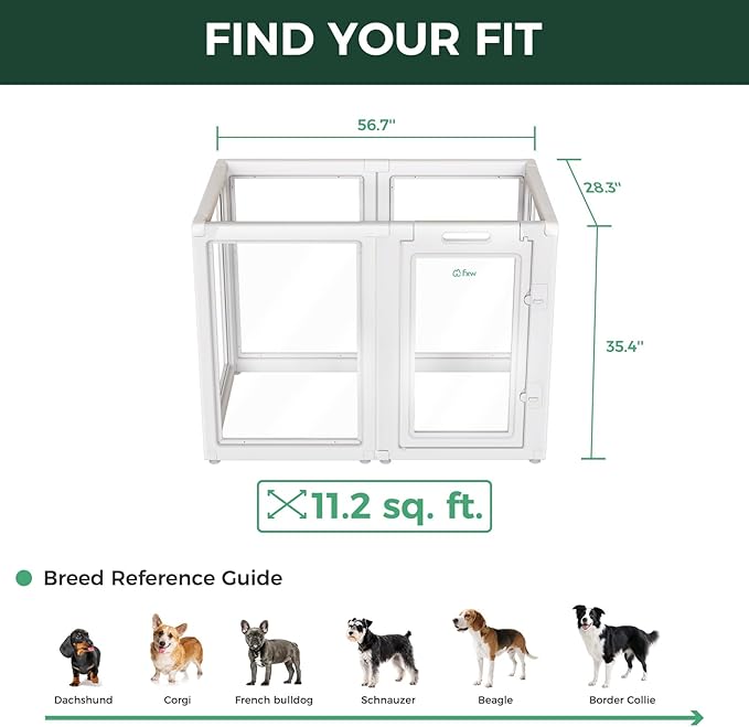FXW AuraSpace Acrylic Indoor Unleashed Dog Playpen for Medium Dogs, 35 Inch, 6 Panels, White-PurrikoPets