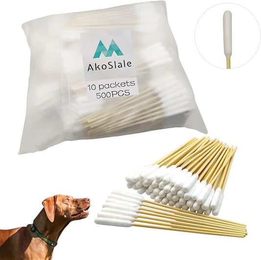 Dog Ear Cleaning Q Tips – 500 Count Cotton Swabs, 6-Inch Biodegradable Swabs for Dog Ear Care, Dog Wound Care, Safe & Eco-Friendly, Designed for Large Dogs-PurrikoPets