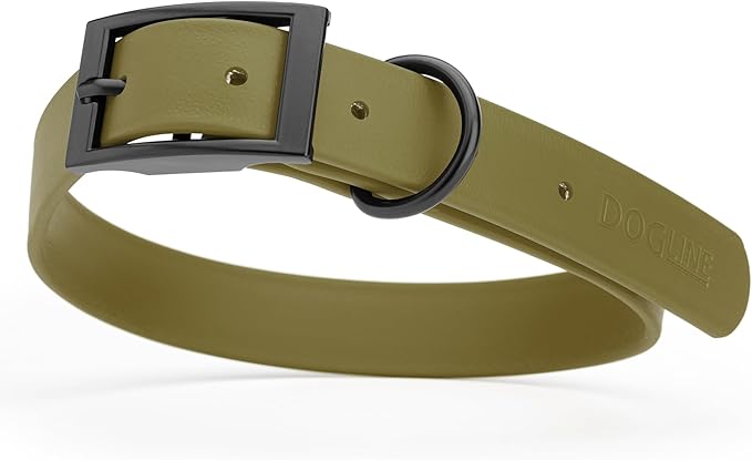 Dogline Biothane Waterproof Dog Collar Strong Coated Nylon Webbing with Black Hardware Odor- Proof for Easy Care Easy to Clean High Performance Fits Small Medium or Large Dogs, Olive Drab Green-PurrikoPets