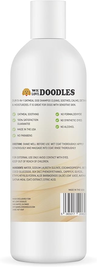 5-in-1 Premium Oatmeal Shampoo for Dogs, Gentle for Itchy & Sensitive Skin, Provides Itch Relief, Hypoallergenic & Soothing for Dry Skin, Moisturizing Anti-Itch, Made in USA, 16 oz [We Love Doodles]-PurrikoPets