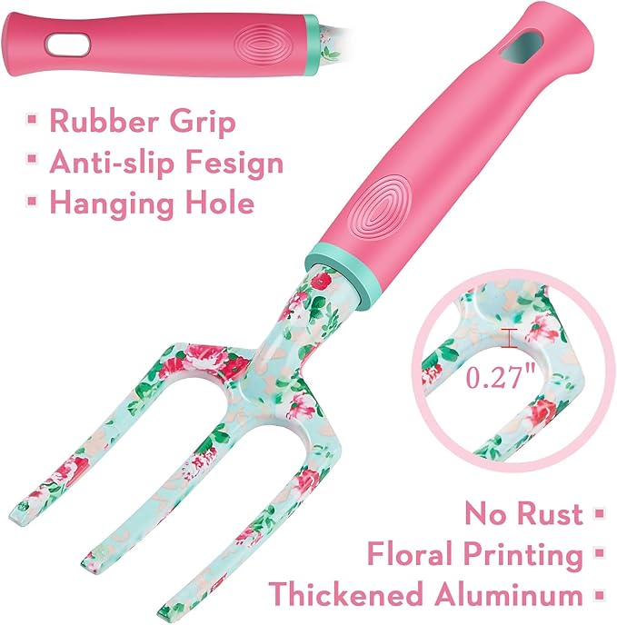 Gardening Tools, 8 Pcs Heavy Duty Floral Garden Tool Set Birthday Gifts for Women WANCHI Rose Red Gardening Kit (Garden Tool Bag Kneeling Pad Weeder Fork Hand Rake Pruning Shears Trowel Transplanter)-PurrikoPets