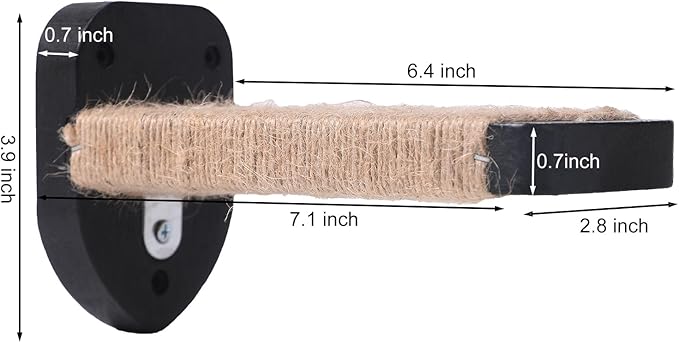 3-in-1 Cat Wall Steps - Climbing Wall Furniture & Shelves with Hemp Rope, Solid Wood Cat Ladder (Standard-Black)-PurrikoPets