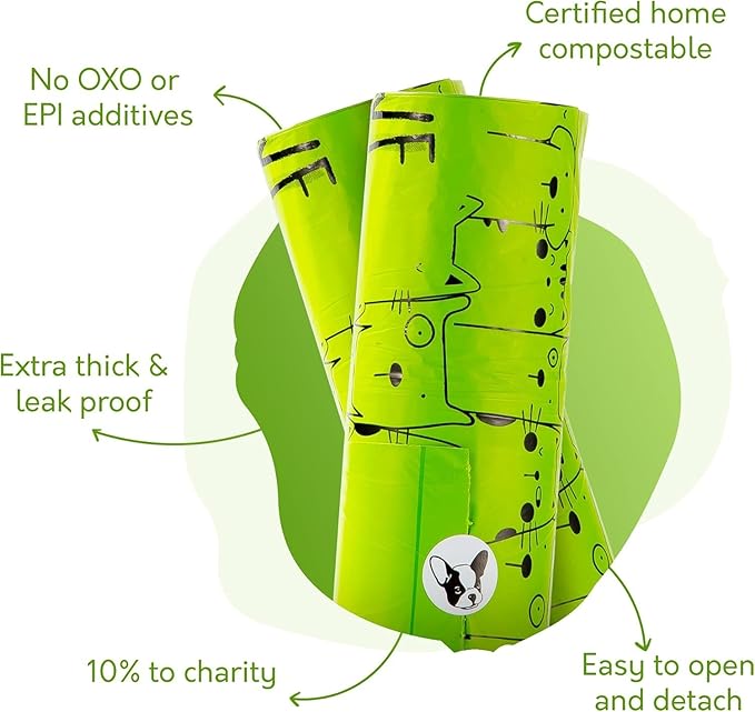 100% Certified Home Compostable Dog Poop Bags with Handles - 10% to Charity - ASTM D6400 & EN 13432 Compliant Large Poop Bags - 120 Bags - Large Pantry Roll of Plant Based Compostable Poop Bags-PurrikoPets