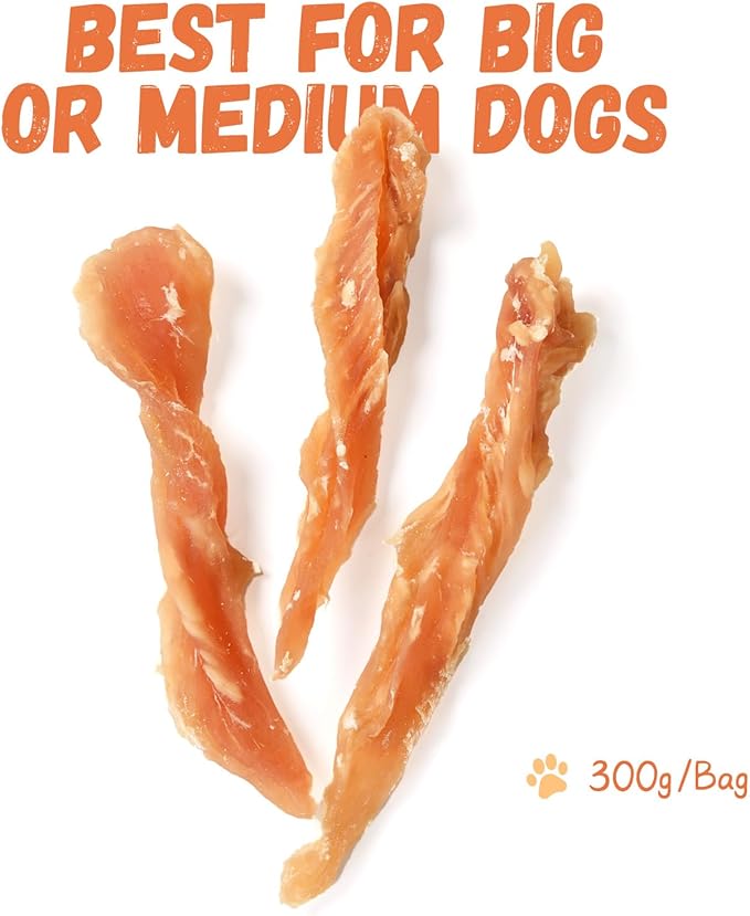 Dog Treats Chicken Jerky Strips for Dogs, Natural Healthy Dog Jekry with Taurine, Real Chicken Twists High Protain Low Fat, Training Rewards Treats for Small Medium Large Dogs 10.6 oz-PurrikoPets