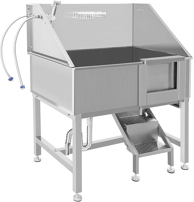 38 Inch Dog Bathing Station for Large Dogs, Stainless Steel Dog Pet Washing Station, Professional Dog Grooming Tub, Pet Wash Bath Station,Right Door-PurrikoPets