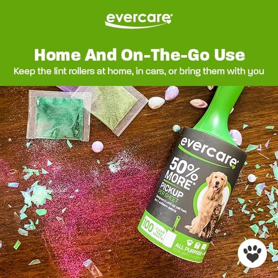 Evercare Ultra Sticky Pet Lint Roller Value Pack with 2 Lint Rollers and 3 Refill Rolls, 60 Sheets Each Multicolor-PurrikoPets