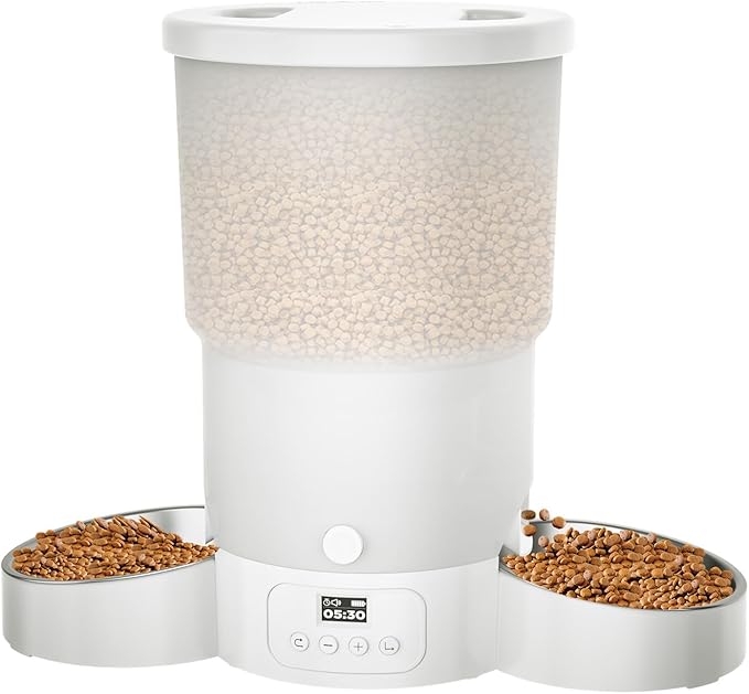 Gimars 5L Automatic Cat Feeder for 2 Cats, Programmable 1-6 Meals Cat Food Dispenser with Stainless Steel Bowl, Easy Setup, Dual Power Supply,10s Meal Call Timed Pet Feeder for Cats and Small Dogs-PurrikoPets