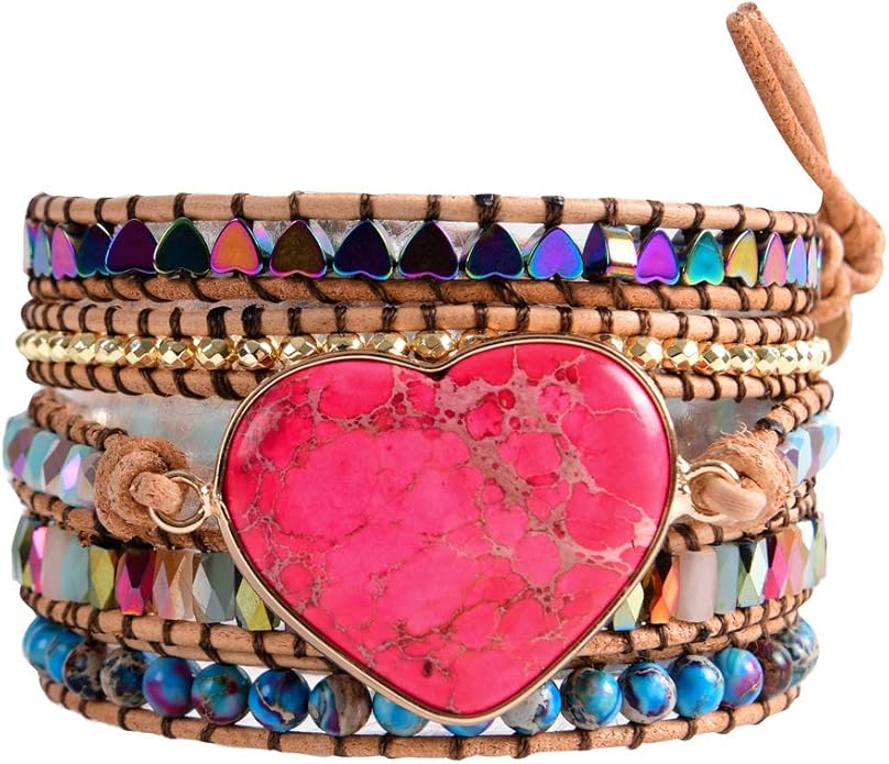 YGLINE Boho Handmade Wrap Leather Tube Crystal Stone Bracelet for Women