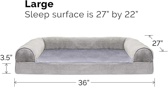 Furhaven Orthopedic Dog Bed for Large/Medium Dogs w/ Removable Bolsters & Washable Cover, For Dogs Up to 55 lbs - Faux Fur & Velvet Sofa - Smoke Gray, Large-PurrikoPets