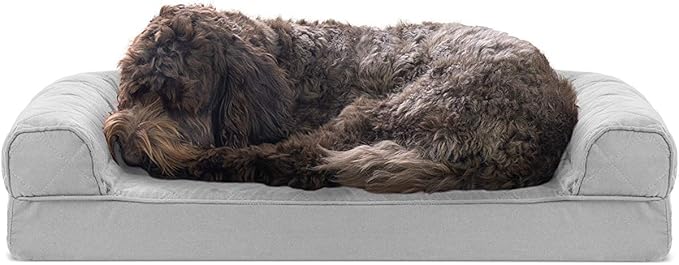 Furhaven Cooling Gel Dog Bed for Medium/Small Dogs w/ Removable Bolsters & Washable Cover, For Dogs Up to 35 lbs - Quilted Sofa - Silver Gray, Medium-PurrikoPets