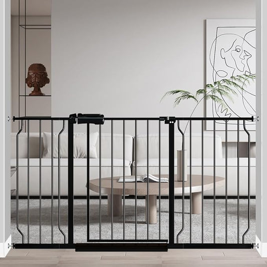 Fairy Baby Extra Wide Baby Gate Black 53-57.5 Inch Wide, Walk Through Pressure Mounted No Drill, Long and Large Tension Gate for Pet and Kids-PurrikoPets