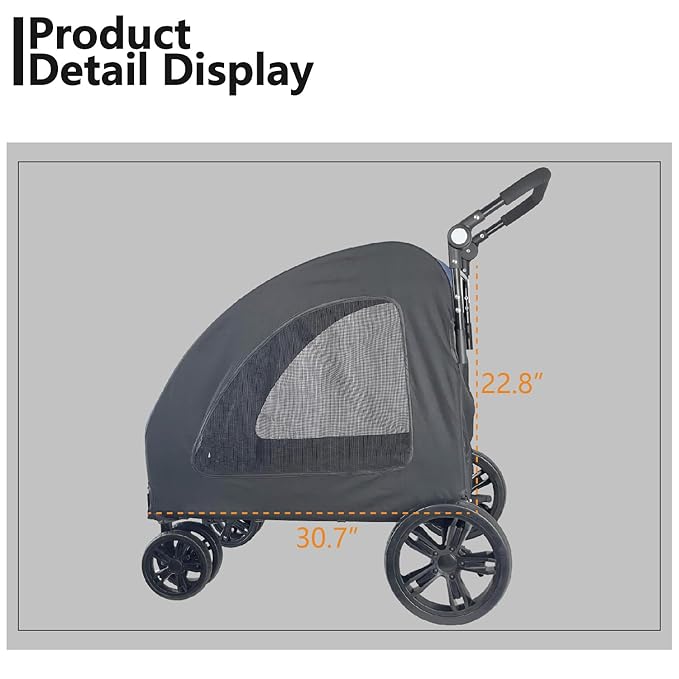 Extra Large Dog Stroller for Medium & Large Pets - Foldable Design, Adjustable Handle, Up to 130 lbs(Red)-PurrikoPets