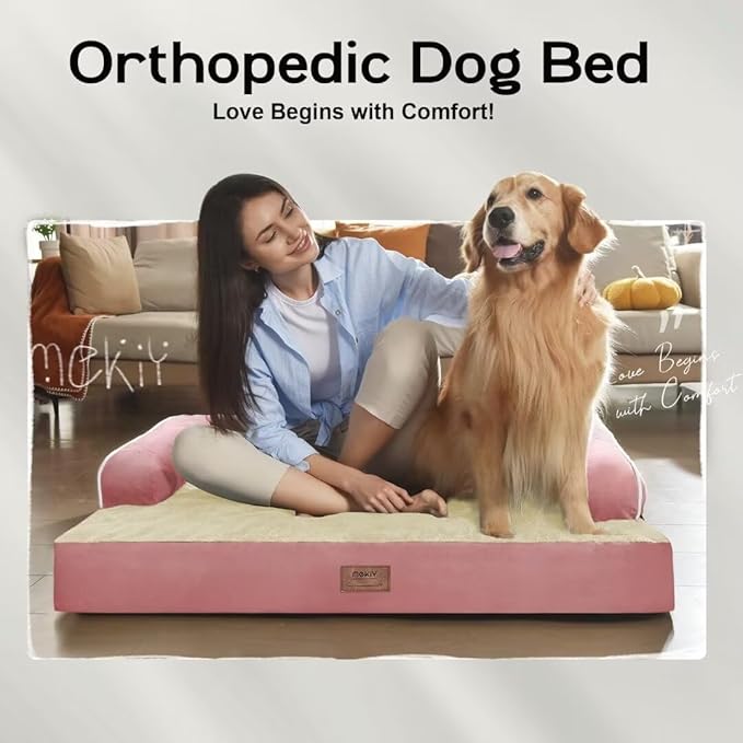 Extra Large Dog Bed-Orthopedic Waterproof XL Dog Bed for XLarge Extra Big Dogs - Foam Couch Sofa Washable with Removable Cover-Pink-PurrikoPets