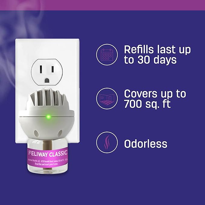 FELIWAY Classic Cat Calming Pheromone Diffuser: 1 Diffuser Kit & 6 Refills-PurrikoPets