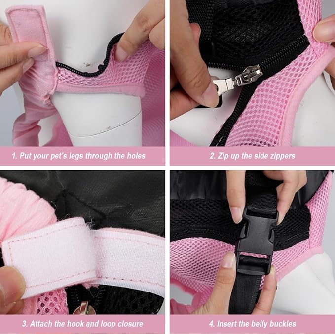 FEimaX Dog Carrier Backpack Pet Legs Out Front Cat Travel Bag, Adjustable Puppy Backpacks Carriers Hands-Free for Small Medium Dogs Cats Hiking Traveling Camping Daily Walking (Medium, Pink)-PurrikoPets