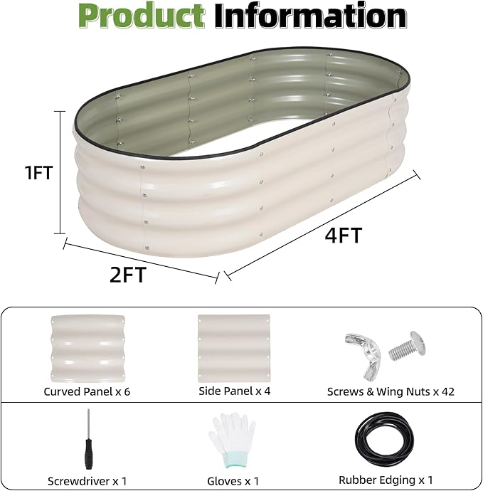 G GOOD GAIN Galvanized Metal Raised Garden Bed Kit - 4x2x1FT Outdoor Planter Box with Safety Edging and Gloves for Vegetables, Fruits, Flowers(White, 2PC)-PurrikoPets