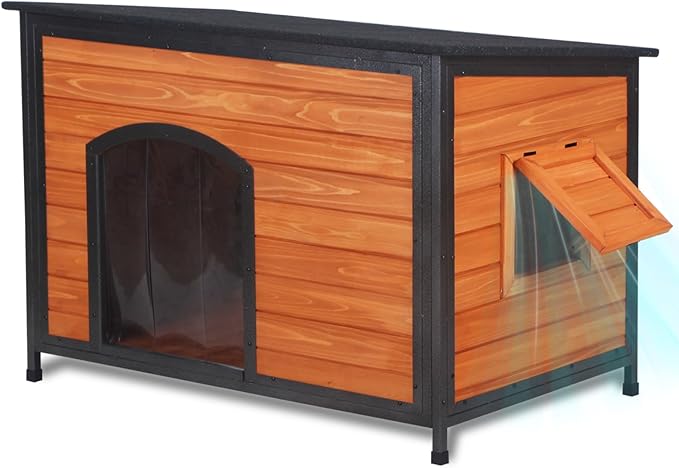Dog House Outdoor Weatherproof 43.3" L Chew Proof Dog Kennel for Small Medium Large Dogs with Strong Metal Chew Proof Frame Raised Design-PurrikoPets
