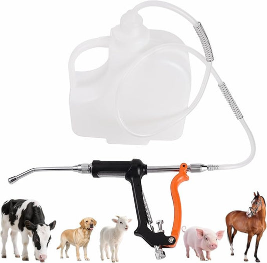 30ML Veterinary Metal Feeding Gun, Continuous Drench Gun Dosing Device Veterinary Adjustable Medicine Dispenser Husbandry Autonomous Feeding Tool, Pig Cattle, Sheep, Horse for Drench Gun-PurrikoPets