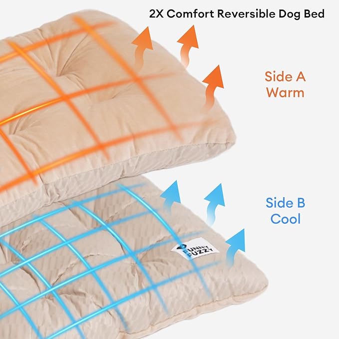 FUNNY FUZZY 2 in 1 Dog Bed Crate Pad Mat, Washable Reversible Pet Floor Mats,Fluffy Kennel Pad for Small Large Sized Dog,Indoor Cats,Sleeping Mattress, 41.7" × 28.3", Beige-PurrikoPets