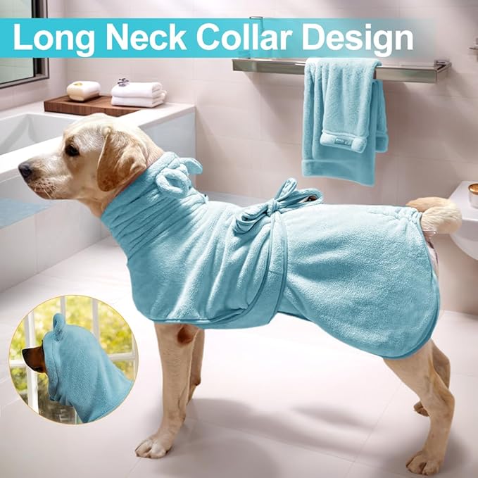 Giant Dog Bath Bubble, Quick Drying Super Absorbent Used for After Bathing, Warm Dog Towels, Adjustable Hoodies and Belts for Pet Dogs Bath Clothes Products (Blue, 6XL)-PurrikoPets