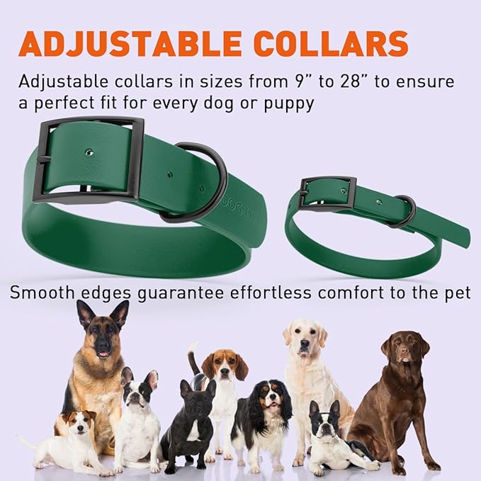 Dogline Biothane Waterproof Dog Collar Strong Coated Nylon Webbing with Black Hardware Odor- Proof for Easy Care Easy to Clean High Performance Fits Small Medium or Large Dogs, Hunter Green-PurrikoPets