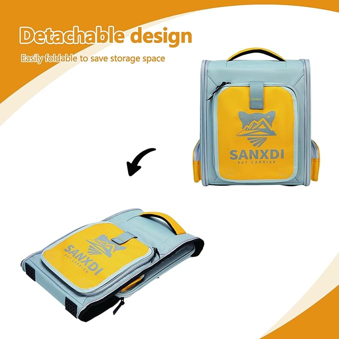 Expandable Pet Backpack, Cat Backpack with Breathable Mesh, Collapsible Soft Cat Travel Bag for Outdoor Hiking, Large Space Dog Backpack(Yellow)-PurrikoPets