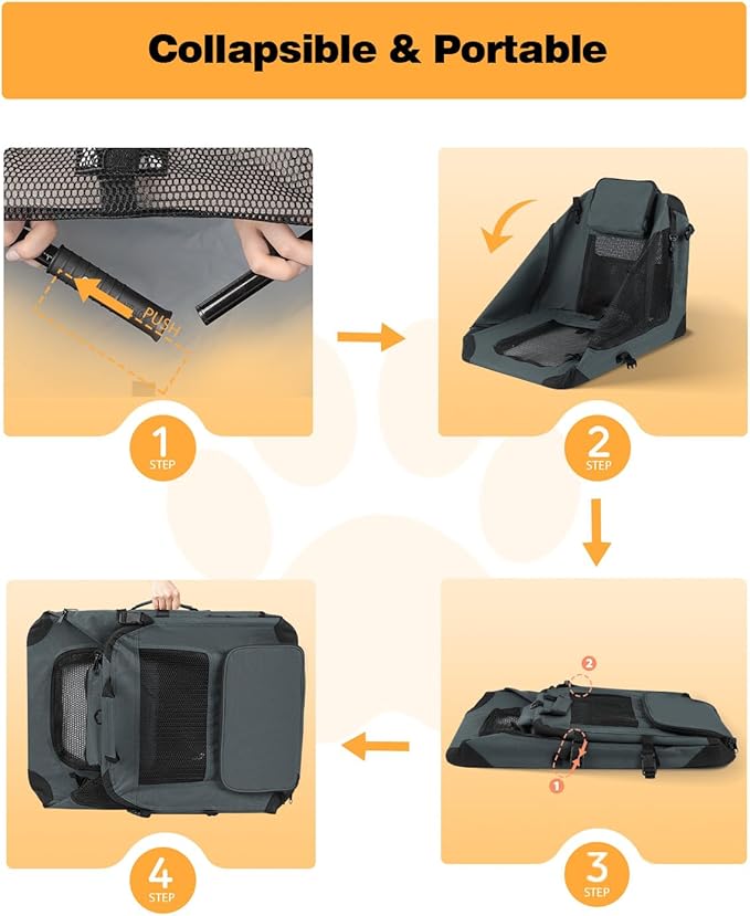 Extra Large Dog Crate with 2 Foldable Bowl, 36 Inch Collapsible Travel Dog Crate Kennel with Soft Blanket for Medium Dogs,Indoor & Outdoor (36" L x 25" W x 25" H, Grey)-PurrikoPets