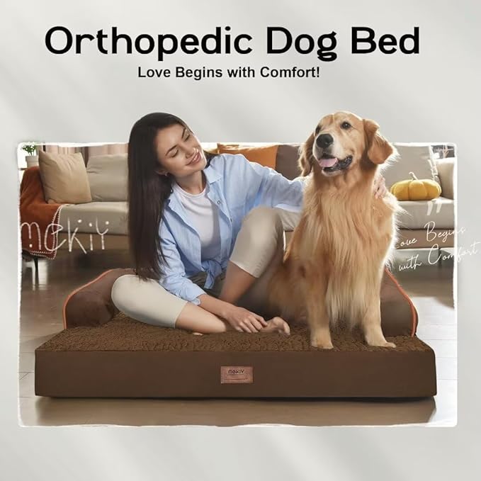 Extra Large Dog Bed-Orthopedic Waterproof XL Dog Bed for XLarge Extra Big Dogs - Foam Couch Sofa Washable with Removable Cover-Coffee-PurrikoPets
