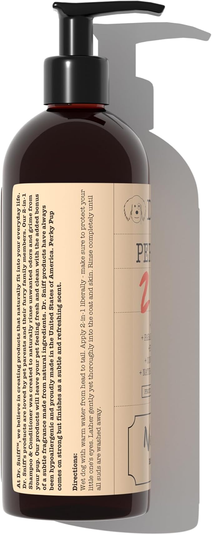 Dr. Sniff 2-in-1 Pet Shampoo & Conditioner, Ultimate Grooming Treatment for Dog & Cat Hair, Freshens Scent, Made in The USA, Perky Pup Scent, 16 Oz-PurrikoPets