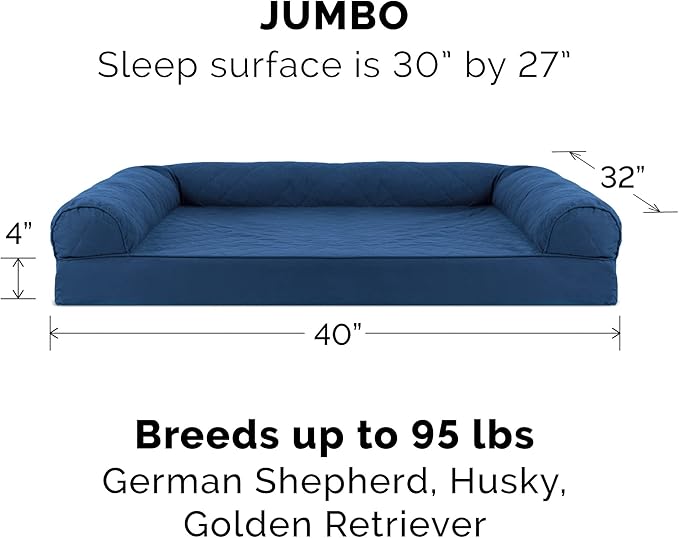 Furhaven Orthopedic Dog Bed for Large Dogs w/ Removable Bolsters & Washable Cover, For Dogs Up to 95 lbs - Quilted Sofa - Navy (Blue), Jumbo/XL-PurrikoPets