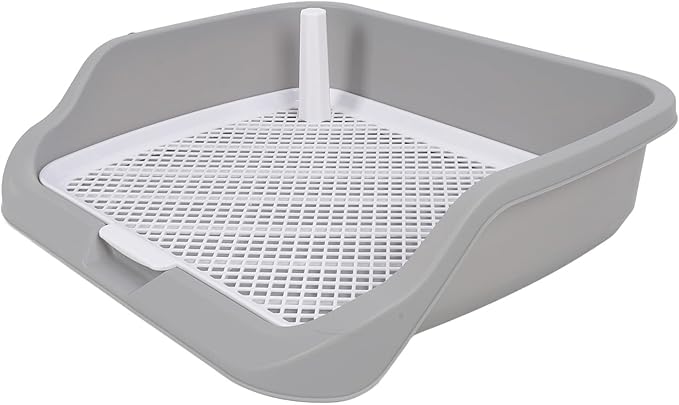 Fabater Dog Potty Toilet Training Tray, Portable Multifunctional Mesh Puppy Training Toilet Pad Holder with Bafflel for Small Dogs Puppies (Gray)-PurrikoPets