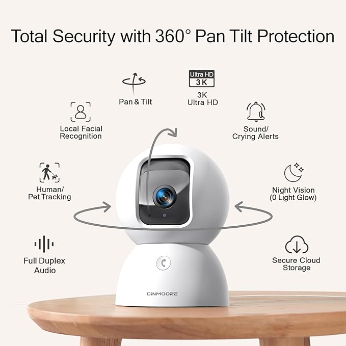 5G Security Camera Indoor, 3K Pet/Dog Camera with Speaker/Phone App, PTZ WiFi Baby Monitor Cameras for Home Security, 0-Glow Night Vision 2-Way Talk, AI Tracking Facial Recognition Time Lapse-PurrikoPets