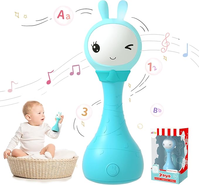 alilo Yoyo Talking Bunny Baby Singing Musical Rattle, Mimicking Toys Repeats What You Say, Preloaded 90+ Audio Content, ABC/Number/Notes Learning Toys for Toddlers Infant Newborn Boy Girl Gifts-PurrikoPets