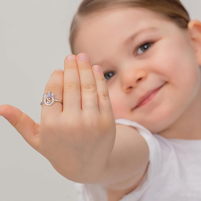 Unicorn Rings Gifts for Girls - Adjustable Initial Ring Dainty Cute Unicorn Rings for Girl Teens Little Girls Jewelry Birthday Gift