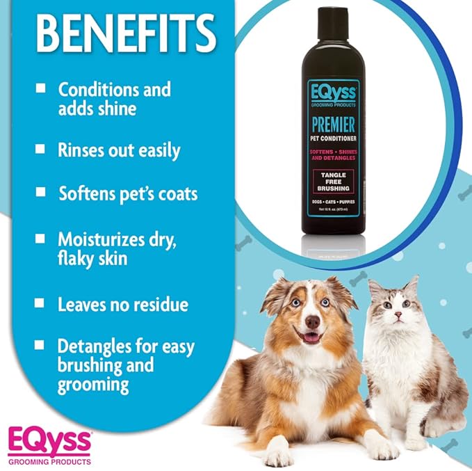EQyss Premier Pet Conditioner - Moisturizes, Softens, & Conditions Dry Coat & Hair, Detangles & Adds Shine - for all Dogs, Cats, Puppies (16 oz)-PurrikoPets