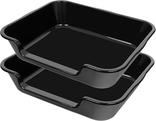 2 Pack of Extra Large Cat Litter Box (ABS Material), Low Entry Senior Litter Pen for Geriatric Kitty Big Cats, Jumbo Pet Safe Litter Boxes Tray for Indoor Pets Potty (Black, 24" L x 20" W)-PurrikoPets