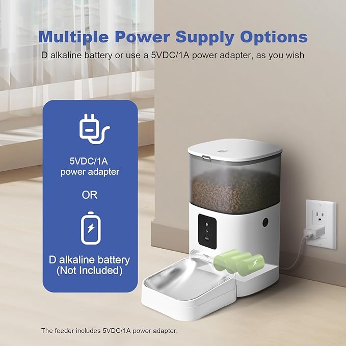 2.4G WiFi Automatic Cat Feeder, 4L Food Dispenser with 10s Voice Recorder, Pet Feeder up to 10 Meals per Day, Timed Cat Feeder with Dry Food Sealed Ring (White, 4L-WiFi)-PurrikoPets