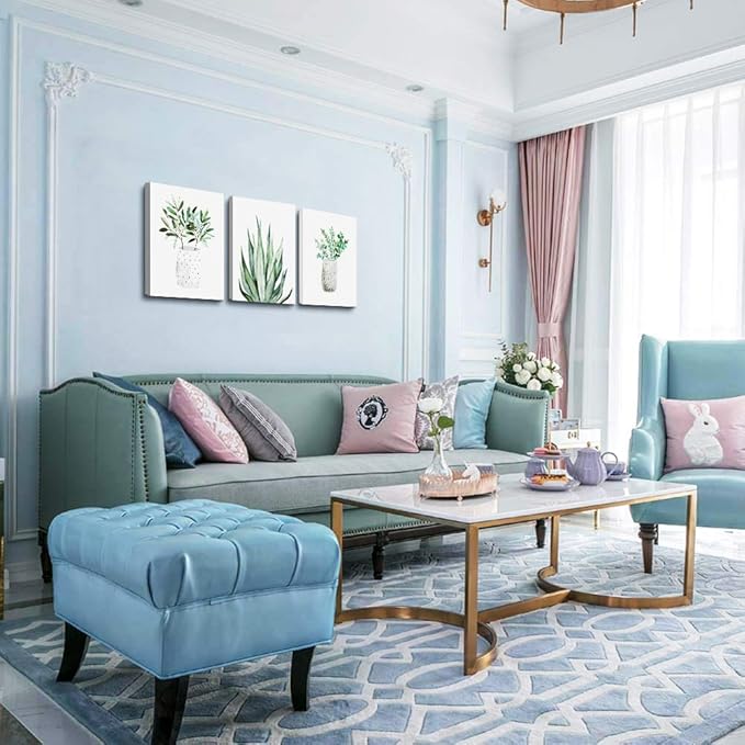 farmhouse Wall Art painting for dining room bathroom Abstract Canvas art family Wall decor for Bedroom kitchen Wall Decoration Living Room decor art Green Leaf pictures Artwork for home walls 3 piece-PurrikoPets