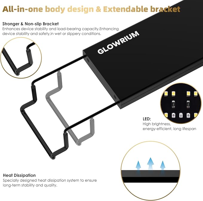 GLOWRIUM Aquarium Light, LED Full Spectrum Freshwater Fish Tank, infinitely dimmable, Fish Tank Light with auto-on/Off Timer (36-41 in)-PurrikoPets