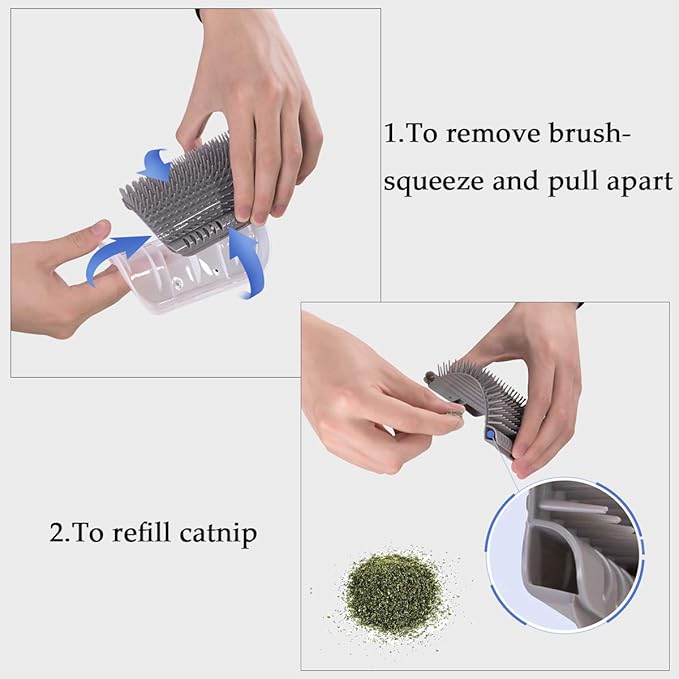 4 Pack Cat Self Groomer with Catnip Pouch,Cats Corner Massage Comb Grooming Brush Tool for Kitten Puppy (2 Black/2 Grey)-PurrikoPets