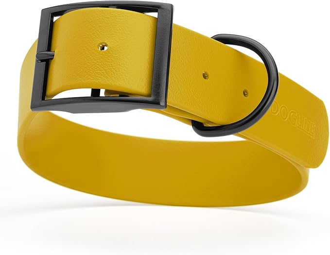 Dogline Biothane Waterproof Dog Collar Strong Coated Nylon Webbing with Black Hardware Odor- Proof for Easy Care Easy to Clean High Performance Fits Small Medium or Large Dogs, Treasure Gold-PurrikoPets