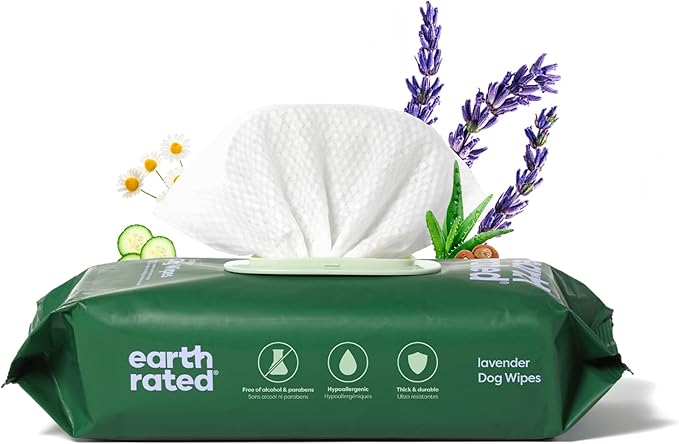 Earth Rated Dog Wipes, Hypoallergenic, Cleaning and Hydrating, for Grooming Paws, Body and Butt, Lavender Scented, 100 Count-PurrikoPets