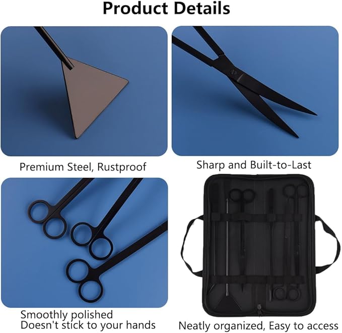 7-in-1 Aquascaping Tools Kit for Aquarium & Terrarium - Stainless Steel Long Tweezers, Curved Scissors, Algae Scraper, Feeding Tongs - Live Plant Trimming & Tank Cleaning Accessories-PurrikoPets