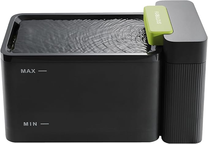 Furbulous 316 Stainless Steel Automatic Water Fountain with Ultrafiltration Tech, 3.3L/112oz Large Bowl, Ultra-Quiet, BPA-Free Dish Two Modes Water Dispenser for Cats/Medium Dogs/Pets (Black)-PurrikoPets