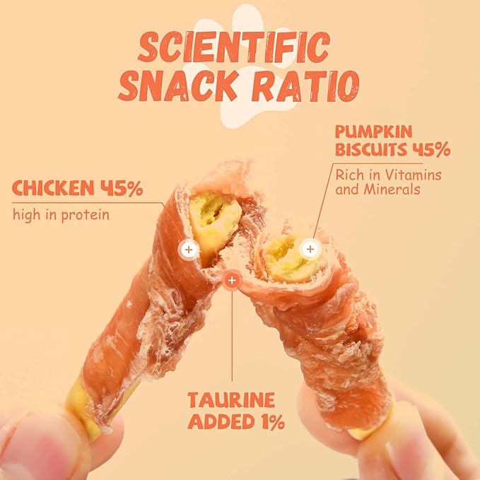 Dog Treats Pumpkin Biscuits Chicken Wrapped, Healthy Chewy Snacks High Fiber Low Fat, Training Treats for Small Medium Large Dogs, 10.6oz-PurrikoPets
